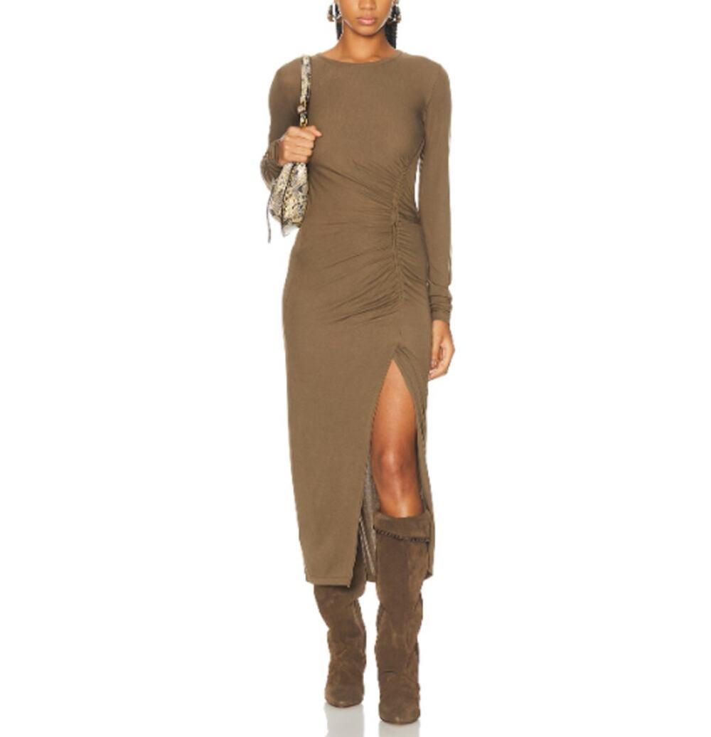 Marant Etoile Long Draped Jersey Jelina Dress Khaki Size 42 XL